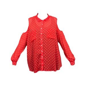 Bongo women size 3X Red and white polka dot cold shoulder long sleeve blouse